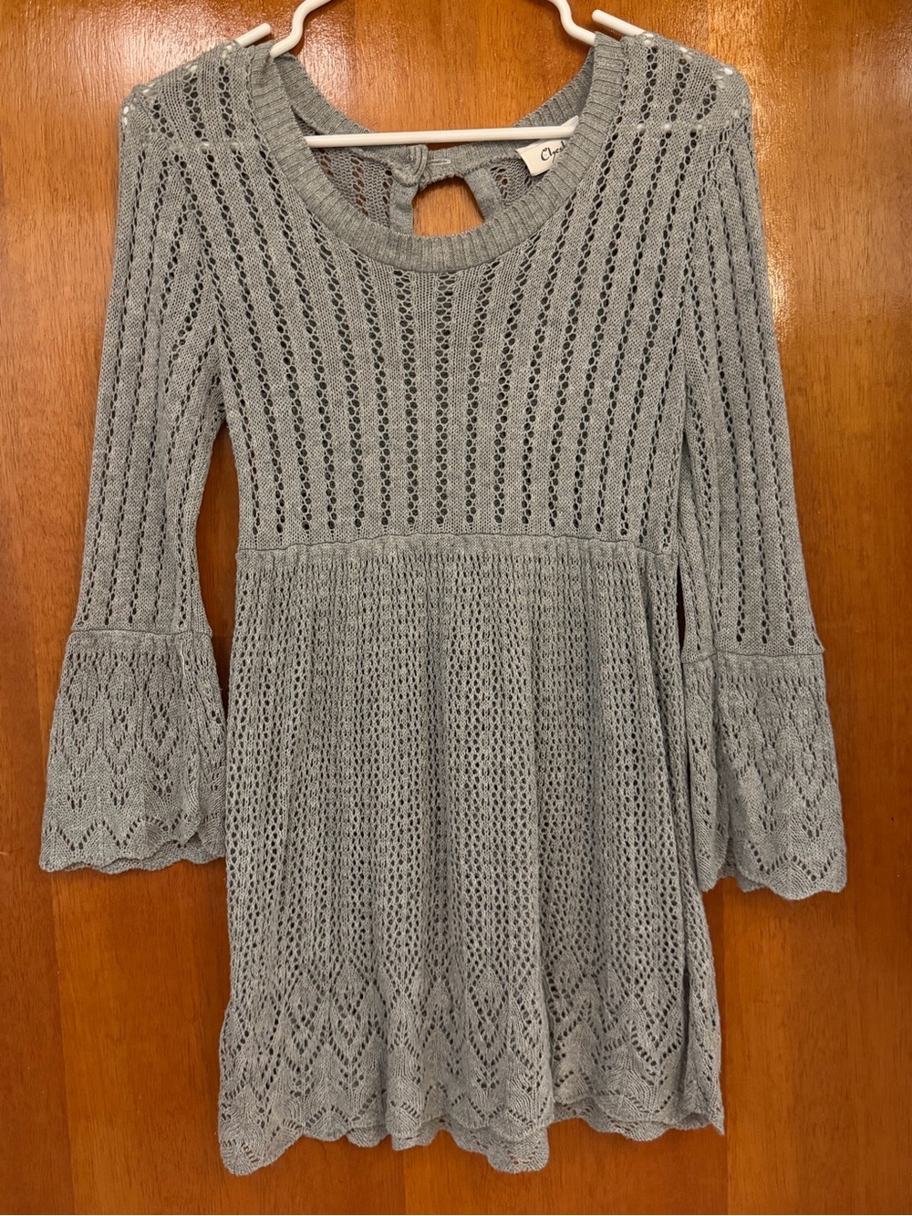 Light Gray Crochet Knit Bell Sleeve Dress